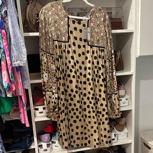 Anthropologie Black and Tan Polka Dot Dress
